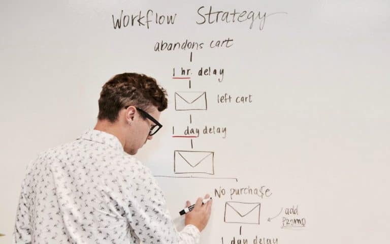 man planning a cart marketing strategy on white board